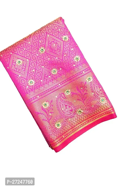 Beautiful Pink Art Silk Saree with Blouse piece For Women-thumb0