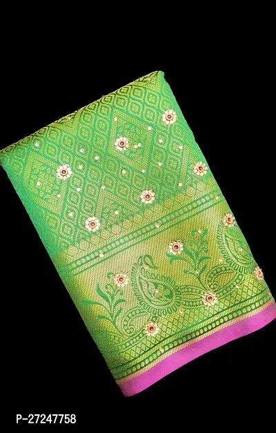 Beautiful Green Art Silk Saree with Blouse piece For Women-thumb0