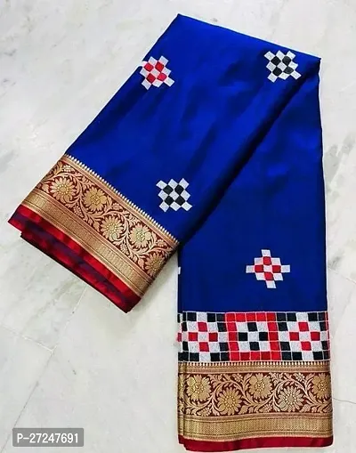 Beautiful Blue Satin Saree with Blouse piece For Women