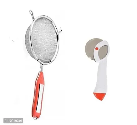 Stainless Steel Premiun Quality Soup Juice Strainer With Plastic Heavy Body Pizza Cutter(Pack Of 2 Pcs)