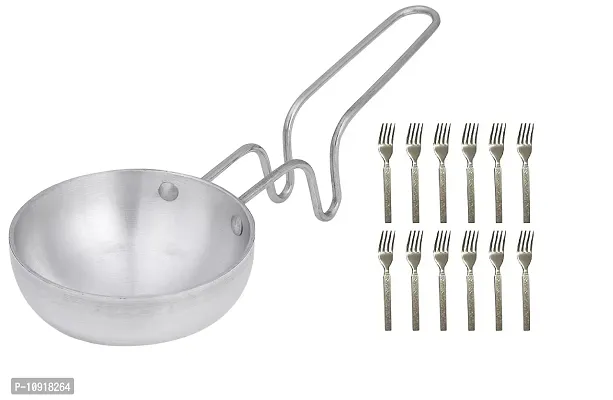 Aluminium Tadka Pan With Stainless Steel Handle And Stainless Steel Dinner Forks For Kitchen