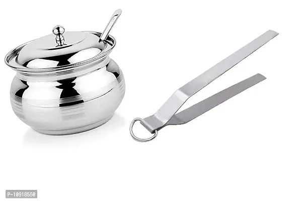 Stainless Steel Roti Chimta With Stainless Steel Ghee Pot With Lid Spoon(Pack Of 2 Pcs)