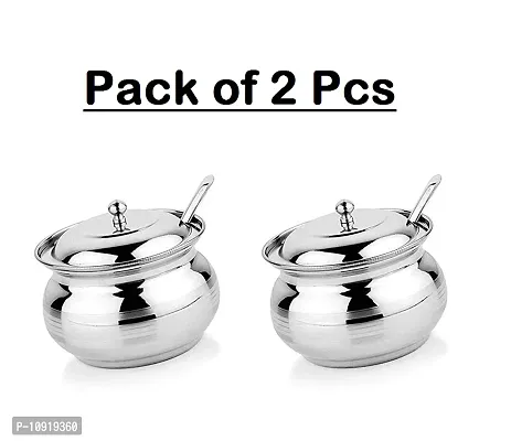 Combo Of Stainless Steel Ghee Pot With Lid And Spoon, 250 Ml, Pack Of 2 Pcs-thumb0