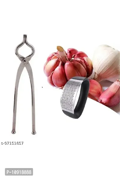 Combo Of Stainless Steel Pincer Sandasi Pakkad With Garlic Ginger Crusher For Kitchen Presser For Kitchen(Pack Of 2 Pcs)