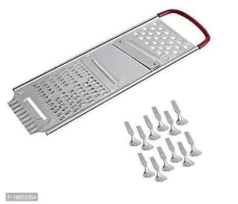 Heavy Stainless Steel Potato Chipser Slicer And Grater Red Handle With 12 Pcs Stainless Steel Dinner Spoons For Kitchen(Pack Of 2 Pcs)