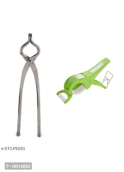 Combo Of Stainless Steel Pincer Sandasi Pakkad With 2 In 1 Multipurpose Bhindi Cutter Plastic(Pack Of 2 Pcs)