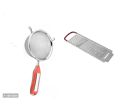 Stainless Steel Premiun Quality Soup Juice Strainer With Stainless Steel Multipurpose Chipser Red Handle(Pack Of 2 Pcs)