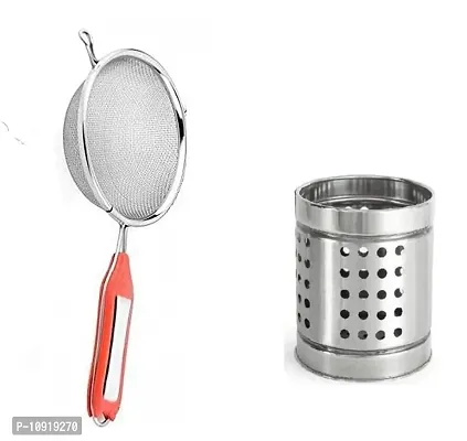 Stainless Steel Premiun Quality Soup Juice Strainer With Stainless Steel Cutlery Holder(Pack Of 2 Pcs)