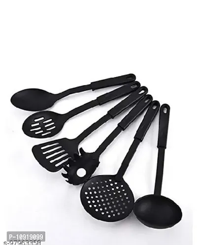 6 Pieces Set Nylon Heat- Resistant Non Stick Spoon Tools, Nylon Spatula Spoon Kitchen Cooking Utensil Tools Set(Black)