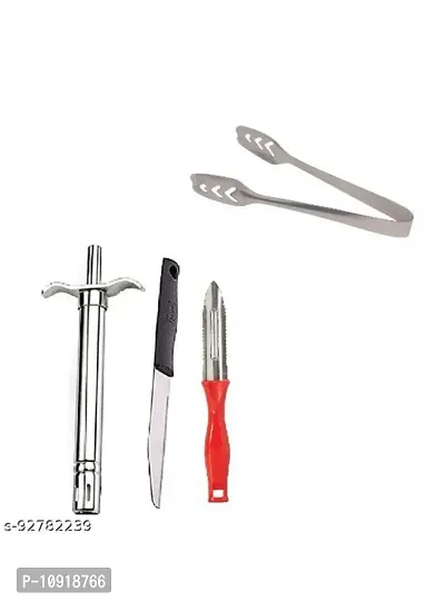 Stainless Steel Momo Tong Rust Resistant Dishwasher Safe Papad Salad Momo And Stainless Steel Gas Lighter With Knife  Peeler(Pack Of 3 Pcs)