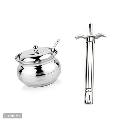 Combo Of Stainless Steel Ghee Pot With Lid And Spoon, 250 Ml With Stainless Steel Gas Lighter(Pack Of 2 Pcs)