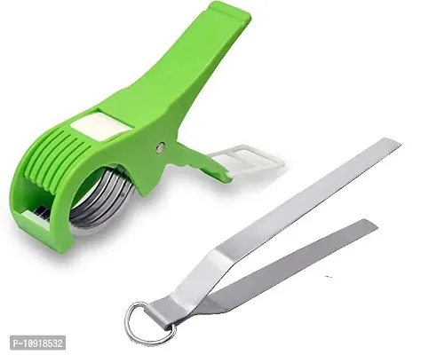 Stainless Steel Roti Chimta With Plastic 2 In 1 Multipurpose Bhindi Cutter(Pack Of 2 Pcs)