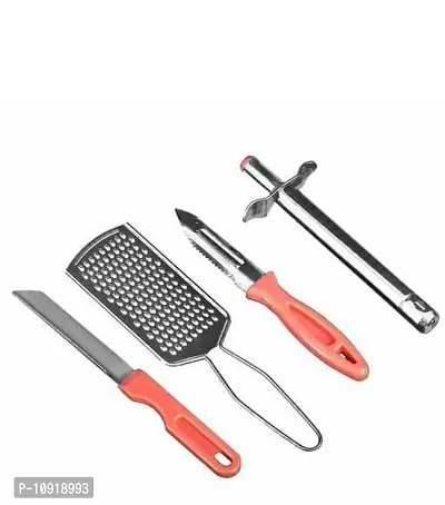 Combo Of Stainless Steel Gas Lighter, Peelar, Knife And Cheese Grater (Pack Of 4 Pcs)-thumb0