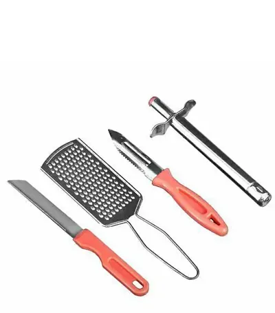 ONKAR INC 4 in 1 Combo Daily Kitchen Use Product - Stain Less Steel Kitchen Lighter, Sharp Knife, Peeler and Smooth Grater. ( Pack of 1 Set ) Color May Very