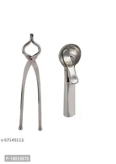 Combo Of Stainless Steel Pincer Sandasi Pakkad With Stainless Steel Ice Cream Scoop(Pack Of 2 Pcs)