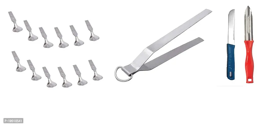 Stainless Steel Roti Chimta With Stainless Steel Dinner Spoon For Kitchen And Knife, Peeler(Pack Of 4 Pcs)