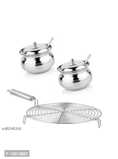 Combo Of Stainless Steel Ghee Pot With Stainless Steel Jali Roti Roast Grill Papad Chicken Tandoor Paneer Roaster Phulka Papad Roasting Jali(Pack Of 2 Pcs)