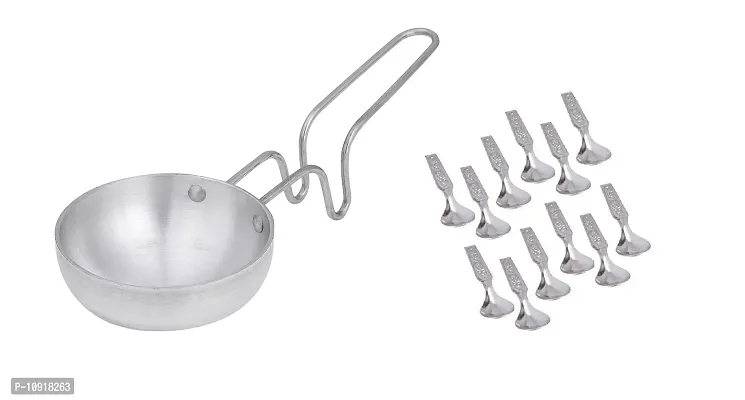 Aluminium Tadka Pan With Stainless Steel Handle And Stainless Steel Dinner Spoons For Kitchen