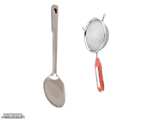 Stainless Steel Cooking Ss Paan And Stainless Steel Premiun Quality Soup Juice Strainer(Pack Of 2 Pcs)