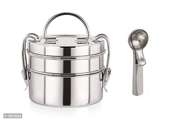 2 Container Stainless Steel Lunch Box With Stainless Steel Ice Cream Scoop(Pack Of 2 Pcs)