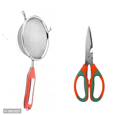 Stainless Steel Premiun Quality Soup Juice Strainer With Multipurpose , Kitchen Household And Garden Scissor, Assorted Colour,(Pack Of 2 Pcs)