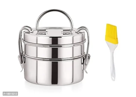 2 Container Stainless Steel Lunch Box With Silicon Pastry Big Oil Brush Only(Pack Of 2 Pcs)