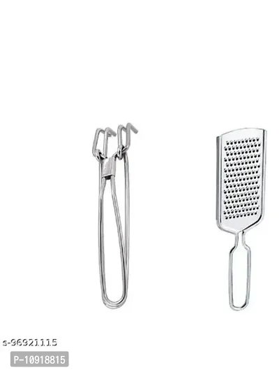 Stainless Steel Wire Pakkad Tong And Stainless Steel Cheese Grater(Pack Of 2 Pcs)