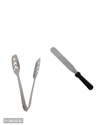 Stainless Steel Momo Tong Rust Resistant Dishwasher Safe Papad Salad Momo And Stainless Steel Flat Pallet Knife Spatula For Spreading Smoothing Of Icing Bakeware Tool(Pack Of 2 Pcs)