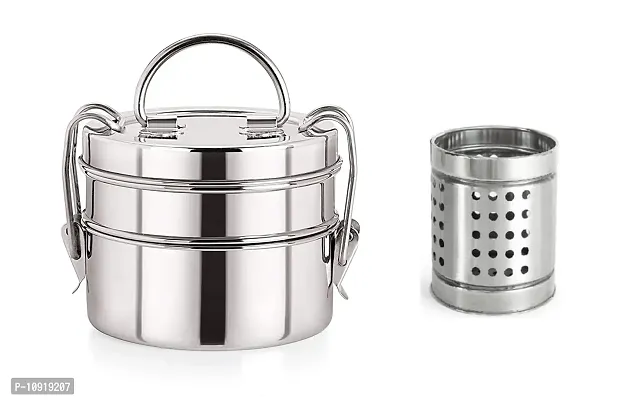 2 Container Stainless Steel Lunch Box With Stainless Steel Cutlery Holder(Pack Of 2 Pcs)-thumb0