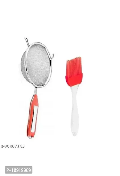 Stainless Steel Premiun Quality Soup Juice Strainer With Silicon Mini Oil Brush Only(Pack Of 2 Pcs)