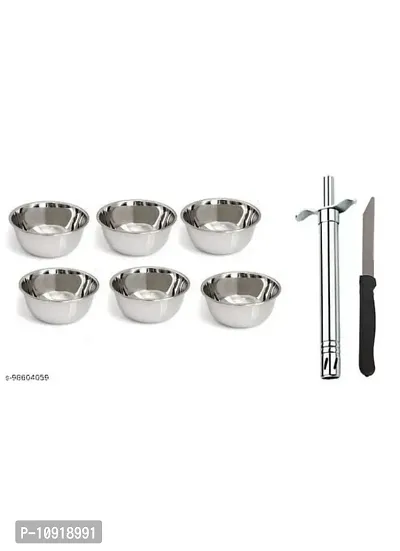 Stainless Steel Chatni/Pickle Mini Katori Bowl Set Of 6 Pieces With Stainless Steel Gas Lighter With Knife