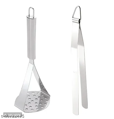 Stainless Steel Roti Chimta With Stainless Steel Potato Pav Bhaji Big Masher(Pack Of 2 Pcs)