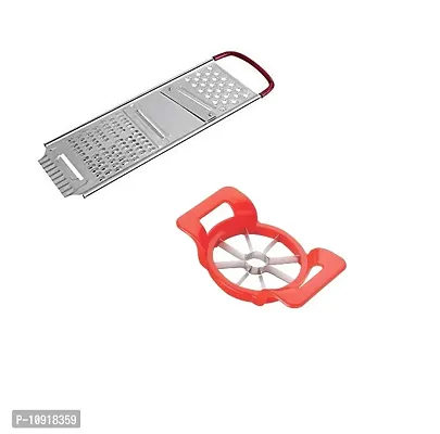 Heavy Stainless Steel Potato Chipser Slicer And Grater Red Handle With Apple Cutter (Pack Of 2 Pcs)