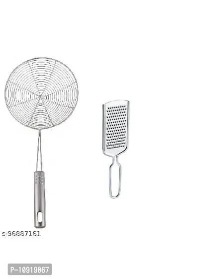 Stainless Steel Deep Fry Jhara Strainer With Stainless Steel Cheese Grater(Pack Of 2 Pcs)