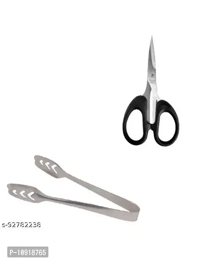 Stainless Steel Momo Tong Rust Resistant Dishwasher Safe Papad Salad Momo And Multipurpose Small Scissor (Pack Of 2 Pcs)