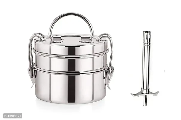 2 Container Stainless Steel Lunch Box With Stainless Steel Gas Lighter(Pack Of 2 Pcs)