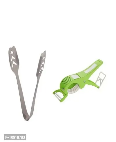 Stainless Steel Momo Tong Rust Resistant Dishwasher Safe Papad Salad Momo And 2 In 1 Multipurpose Bhindi Cutter Plastic(Pack Of 2 Pcs)-thumb0