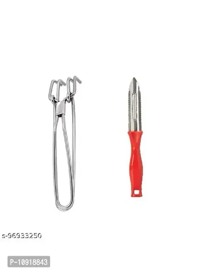 Stainless Steel Wire Pakkad Tong And Peeler(Pack Of 2 Pcs)