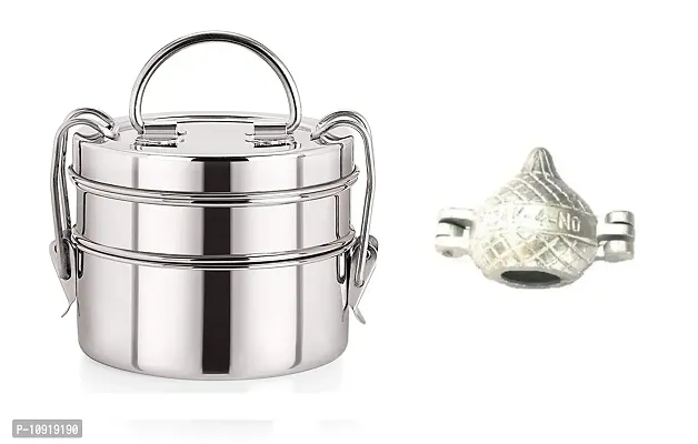 2 Container Stainless Steel Lunch Box With Aluminuim Modak Mould Maker Sancha(Pack Of 2 Pcs)