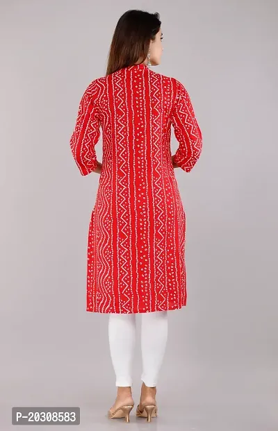 Kurti for Woman Rayon Bandhani Printed Kurti , Mandarin Neck With Sitara Work | Fabric-Rayon |Print- Bandhani Color Not Come Out After Wash | Neck- Mandarin |-thumb2