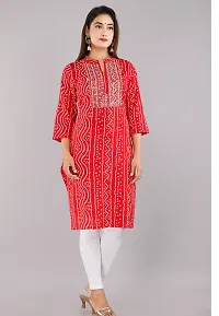 Kurti for Woman Rayon Bandhani Printed Kurti , Mandarin Neck With Sitara Work | Fabric-Rayon |Print- Bandhani Color Not Come Out After Wash | Neck- Mandarin |-thumb2