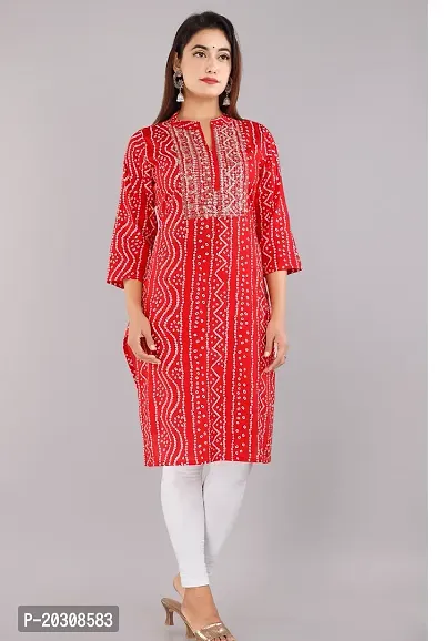 Kurti for Woman Rayon Bandhani Printed Kurti , Mandarin Neck With Sitara Work | Fabric-Rayon |Print- Bandhani Color Not Come Out After Wash | Neck- Mandarin |-thumb3