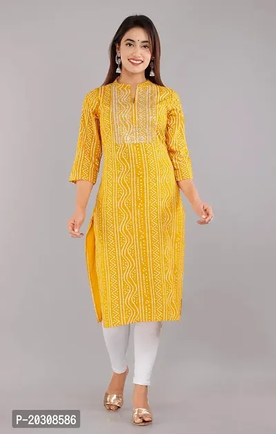 Kurti for Woman Rayon Bandhani Printed Kurti , Mandarin Neck With Sitara Work | Fabric-Rayon |Print- Bandhani Color Not Come Out After Wash | Neck- Mandarin |