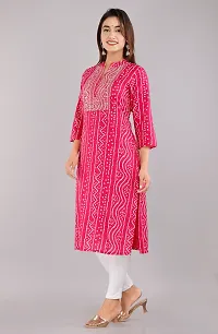 Kurti for Woman Rayon Bandhani Printed Kurti , Mandarin Neck With Sitara Work | Fabric-Rayon |Print- Bandhani Color Not Come Out After Wash | Neck- Mandarin |-thumb1