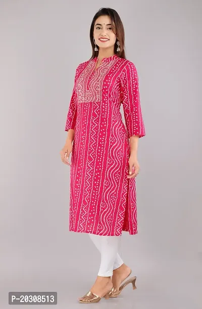 Kurti for Woman Rayon Bandhani Printed Kurti , Mandarin Neck With Sitara Work | Fabric-Rayon |Print- Bandhani Color Not Come Out After Wash | Neck- Mandarin |-thumb2