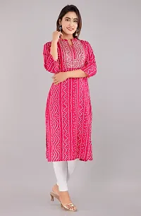 Kurti for Woman Rayon Bandhani Printed Kurti , Mandarin Neck With Sitara Work | Fabric-Rayon |Print- Bandhani Color Not Come Out After Wash | Neck- Mandarin |-thumb3