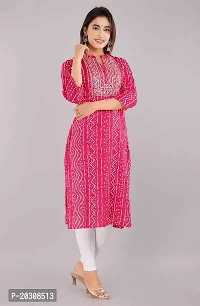 Kurti for Woman Rayon Bandhani Printed Kurti , Mandarin Neck With Sitara Work | Fabric-Rayon |Print- Bandhani Color Not Come Out After Wash | Neck- Mandarin |-thumb4