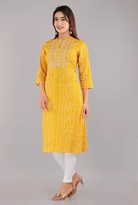 Kurti for Woman Rayon Bandhani Printed Kurti , Mandarin Neck With Sitara Work | Fabric-Rayon |Print- Bandhani Color Not Come Out After Wash | Neck- Mandarin |-thumb2