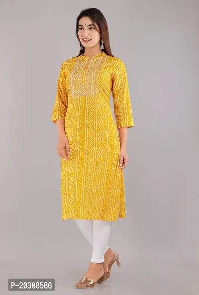 Kurti for Woman Rayon Bandhani Printed Kurti , Mandarin Neck With Sitara Work | Fabric-Rayon |Print- Bandhani Color Not Come Out After Wash | Neck- Mandarin |-thumb3