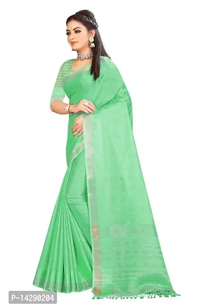 Ragged Spice Creation? Women's Cotton Silk Saree with Unstitched Blouse Piece (Light Green)-thumb3